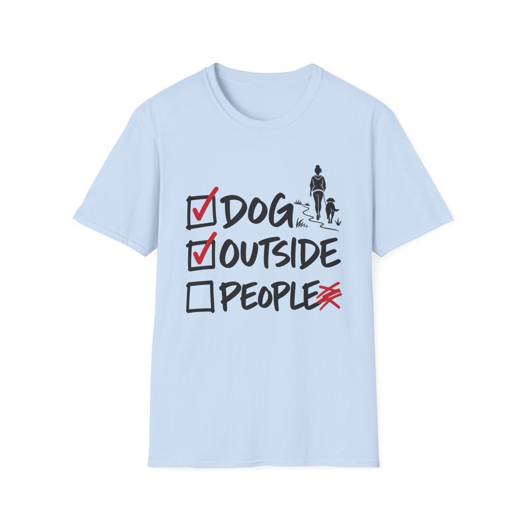 T-Shirt — "Dog, Outside, People Checklist" Vintage Graphic Tee