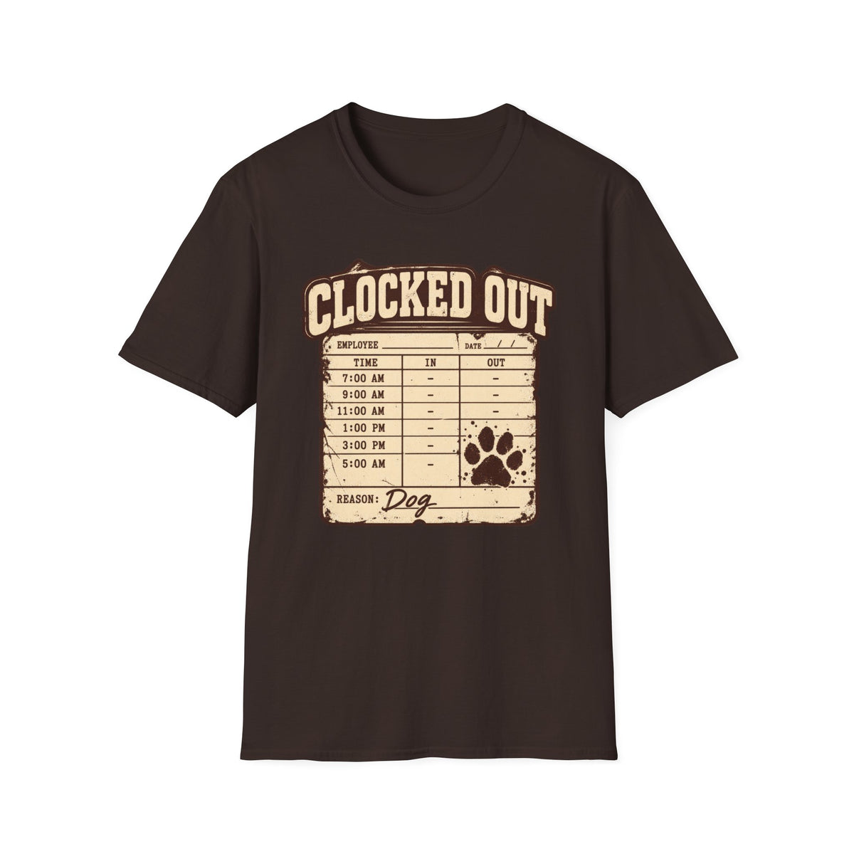 T-Shirt — "Clocked Out Dog Timecard" Graphic Tee