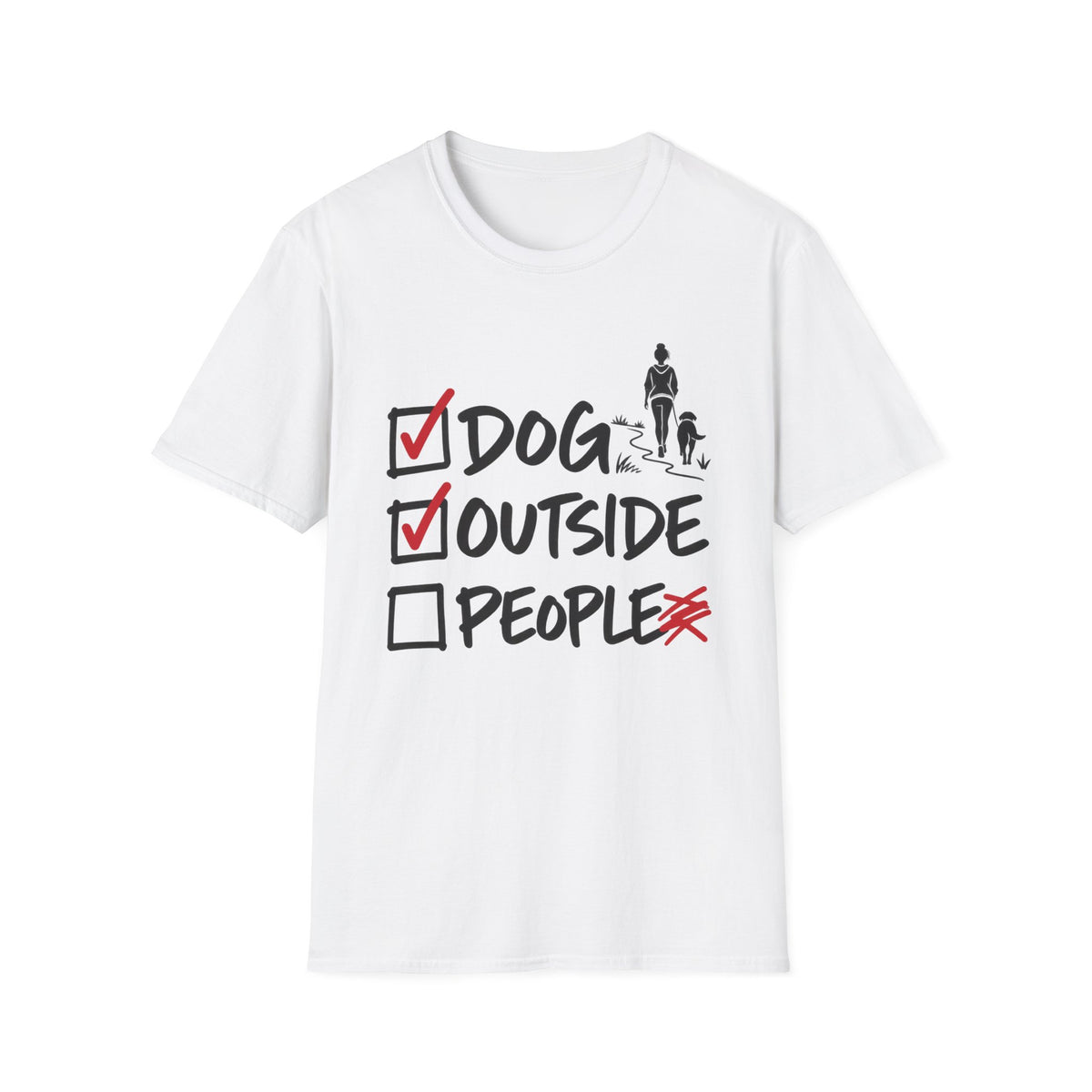 T-Shirt — "Dog, Outside, People Checklist" Vintage Graphic Tee